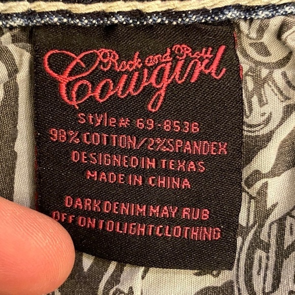 Rock & Roll Cowgirl 30 (11) Denim Mini Skirt Embellished Logo Stretch Low Rise - Picture 10 of 13